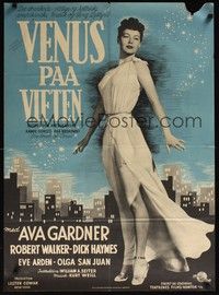 3x542 ONE TOUCH OF VENUS Danish '48 sexy full-length Ava Gardner, big city skyline!