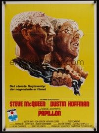 3x546 PAPILLON Danish '74 great art of prisoners Steve McQueen & Dustin Hoffman by Tom Jung!