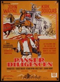 3x594 WAR WAGON Danish '67 cowboys John Wayne & Kirk Douglas, different art by Lundvald!