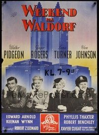 3x595 WEEK-END AT THE WALDORF Danish '48 Ginger Rogers, Lana Turner, Walter Pidgeon, Van Johnson