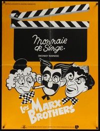 3x155 MONKEY BUSINESS French 23x32 R70s wacky art of Marx Brothers, Groucho, Harpo & Chico!