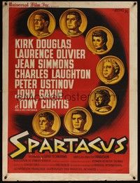 3x160 SPARTACUS French 23x32 '61 classic Stanley Kubrick & Kirk Douglas epic, cool artwork!