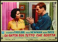 3x097 CAT ON A HOT TIN ROOF Italian photobusta R1960s close up of Elizabeth Taylor & Paul Newman!