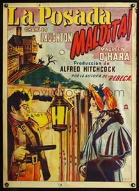 3x006 JAMAICA INN Mexican poster '39 Hitchcock, art of Charles Laughton pointing gun at O'Hara!