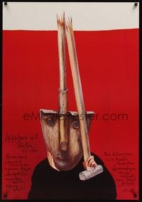 3x204 AFFICHES UIT POLEN Polish 27x38 '89 great artwork of man with shovel head by Stasys!