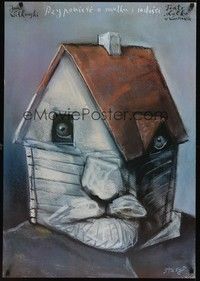 3x230 PARABLE OF SORROW & JOY Polish 27x38 '91 Jan Wilkowski, art of a face in a house by Stasys!