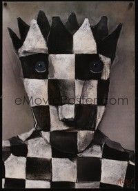 3x195 STASYS EIDRIGEVICIUS Polish 23x33 1990s wild Stasys art of checkerboard patterned man!