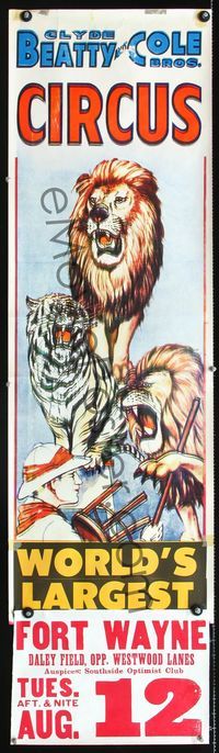 3y157 CLYDE BEATTY & COLE BROS CIRCUS AUG 12 circus poster '50s great artwork of lions & tigers!