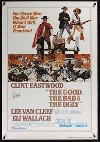 3y557 GOOD, THE BAD & THE UGLY repro int'l signed commercial 1sh R80 by Clint Eastwood, cool art!