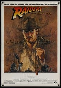 3y519 RAIDERS OF THE LOST ARK mini poster '81 art of adventurer Harrison Ford by Richard Amsel!