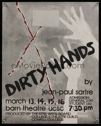 3y359 DIRTY HANDS stage play poster '80 Jean-Paul Sartre, cool artwork!