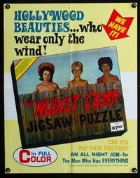 3y103 NUDIST CAMP JIGSAW PUZZLE special poster '70s wacky jigsaw puzzle ad!