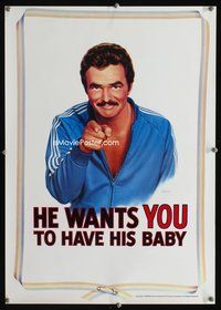 3y417 PATERNITY special poster '81 great Lettick parody art of Burt Reynolds like Uncle Sam!