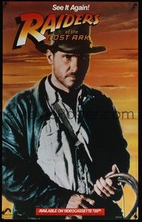 3y421 RAIDERS OF THE LOST ARK video special 18x28 '84 image of adventurer Harrison Ford!