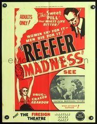 3y424 REEFER MADNESS special poster R72 teens & marijuana, women cry for it, men die for it!