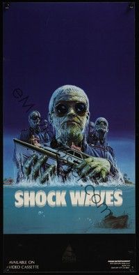 3y434 SHOCK WAVES video special 11x23 '77 Peter Cushing, art of ocean zombies terrorizing boat!