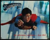 3y447 SUPERMAN III teaser special 22x28 '83 close up portrait of Christopher Reeve flying!