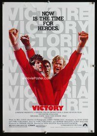 3y455 VICTORY special poster '81 John Huston, soccer players Stallone, Caine & Pele by Jarvis!