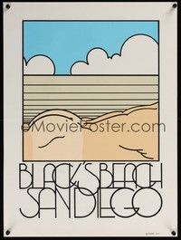 3y121 BLACK'S BEACH SAN DIEGO travel poster '79 Mario Uribe artwork of nude man at beach!