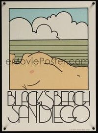 3y122 BLACK'S BEACH SAN DIEGO travel poster '79 Mario Uribe artwork of topless woman at beach!
