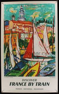 3y128 DISCOVER FRANCE BY TRAIN travel poster '60 great art of the French Riviera by Limouse!