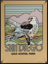 3y155 WILD ANIMAL PARK SAN DIEGO brown travel poster '80s great Mario Uribe artwork of bird!