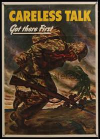 3y026 CARELESS TALK GOT THERE FIRST war poster '44 WWII. art of shot soldier by Ray Prohaska!