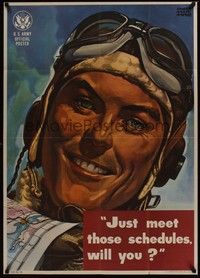 3y042 JUST MEET THOSE SCHEDULES war poster '44 great art of WWII pilot by Meyers!