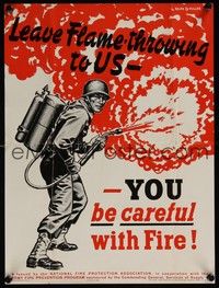 3y045 LEAVE FLAME THROWING TO US war poster '42 WWII, Fuller art of soldier & flamethrower!