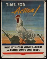 3y064 TIME FOR ACTION war poster '42 WWII, Bauer art, save your money, buy war bonds!