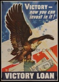 3y068 VICTORY LOAN war poster '45 WWII, great art of eagle by Dean Cornwell!