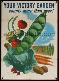 3y075 YOUR VICTORY GARDEN war poster '45 WWII, Morley art of fruits & vegetables!