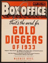 3z043 BOX OFFICE exhibitor magazine June 8, 1933 Gold Diggers of 1933 + RKO's six next!