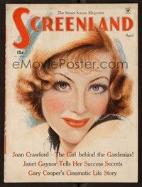 3z068 SCREENLAND magazine April 1935 wonderful art of Joan Crawford by Charles Sheldon!