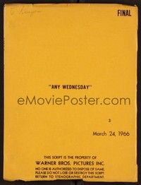 3z139 ANY WEDNESDAY revised final draft script March 24, 1966, screenplay by Julius J. Epstein!