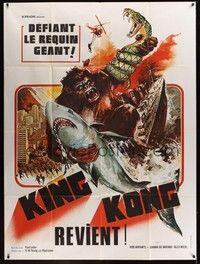 4a207 APE French 1p '76 wonderful art of huge primate holding Jaws shark & giant snake, King Kong!