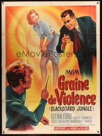 4a215 BLACKBOARD JUNGLE French 1p '55 Richard Brooks classic, great different art by Roger Soubie!