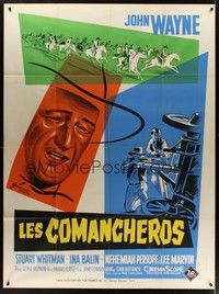 4a234 COMANCHEROS French 1p '61 different art of cowboy John Wayne by Grinsson, Michael Curtiz!