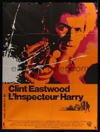 4a239 DIRTY HARRY French 1p '71 great c/u of Clint Eastwood pointing gun, Don Siegel crime classic!
