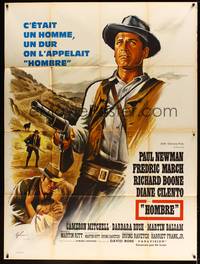 4a268 HOMBRE French 1p '66 Martin Ritt, completely different art of Paul Newman by Boris Grinsson!