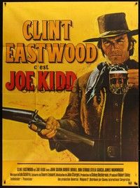 4a272 JOE KIDD French 1p '72 cool art of Clint Eastwood with beer and gun in hand by Jean Mascii!