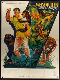 4a273 JUNGLE JIM French 1p '50s art of Johnny Weissmuller & chimp by Constantine Belinsky!