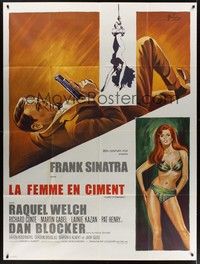 4a279 LADY IN CEMENT French 1p '68 different art of Frank Sinatra & sexy Raquel Welch by Grinsson!