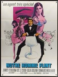 4a306 OUR MAN FLINT French 1p '66 art of James Coburn, sexy James Bond spy spoof!