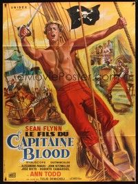 4a324 SON OF CAPTAIN BLOOD French 1p '62 different art of barechested Sean Flynn by Jean Mascii!