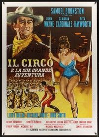 4a365 CIRCUS WORLD Italian 1p R70s different art of sexy Claudia Cardinale & John Wayne!