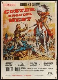 4a368 CUSTER OF THE WEST Italian 1p '68 art of Robert Shaw vs Indians at Battle of Little Big Horn