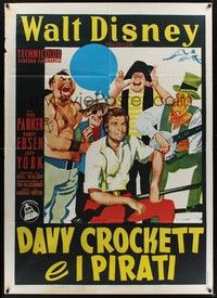 4a369 DAVY CROCKETT & THE RIVER PIRATES Italian 1p '56 Disney, Fess Parker & Ebsen, different!