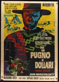 4a379 FISTFUL OF DOLLARS Italian 1p R65 Sergio Leone, best colorful art of Clint Eastwood!