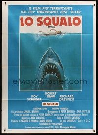 4a395 JAWS Italian 1p R70s art of Spielberg's classic man-eating shark attacking sexy swimmer!